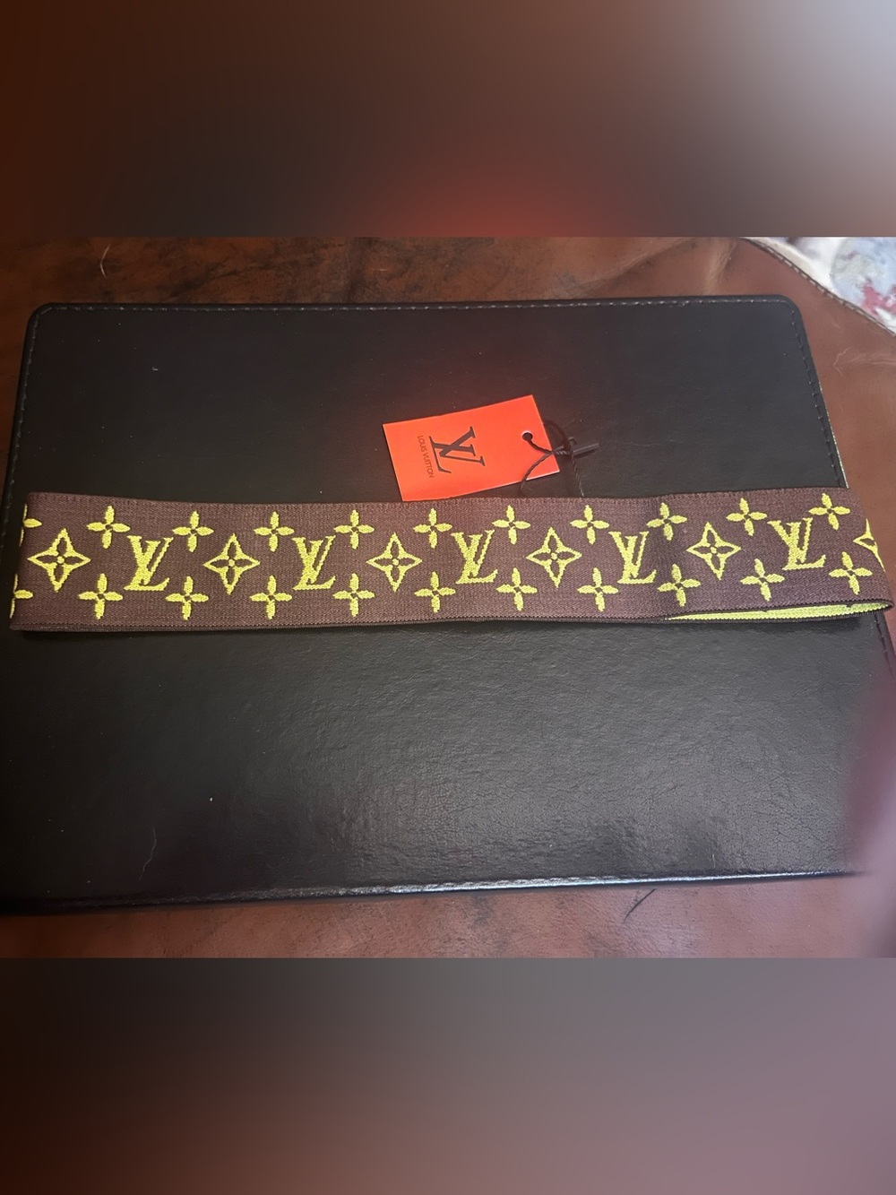 Louis. Vuitton. Signature Brown Letter Logo Stretch Headband